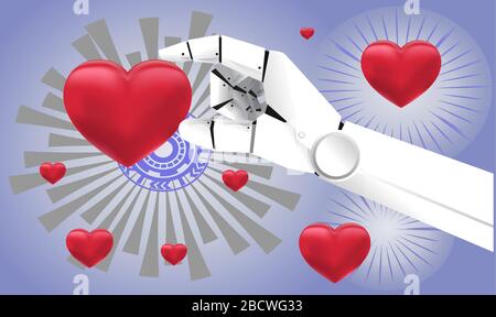 heart catch by robot hand on abstract background Stock Vector