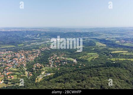 Amazing panorama from Avala Tower near city of Belgrade, Serbia Stock Photo