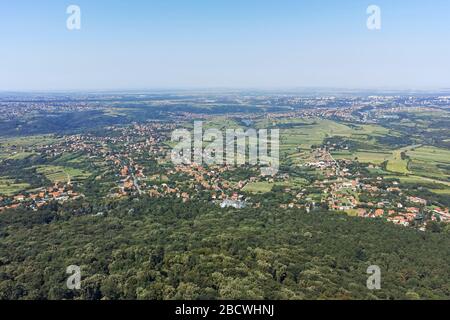 Amazing panorama from Avala Tower near city of Belgrade, Serbia Stock Photo