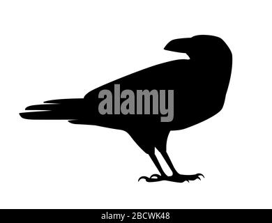 Black silhouette raven bird cartoon crow design flat vector animal illustration isolated on white background Stock Vector