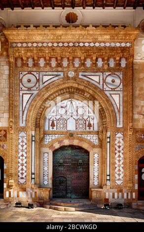 Closeup of doorway of palace entrance in the grand courtyard, Beiteddine Palace, Beiteddine, Lebanon, Middle East, color Stock Photo