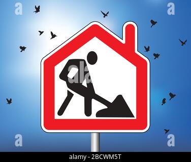Remote work from home road sign symbol and sky Stock Vector