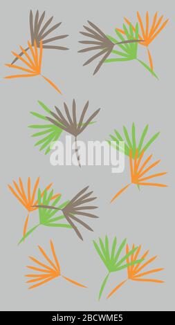 multi-colored palm leaves on a gray background Stock Vector