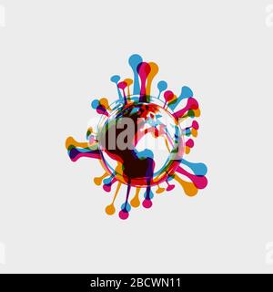 stereo effect of a bacterium virus in the shape of a globe. Earth in the form of bacteria Coronavirus COVID-19 . Virus bacteria Virus Covid 19-NCP Stock Vector