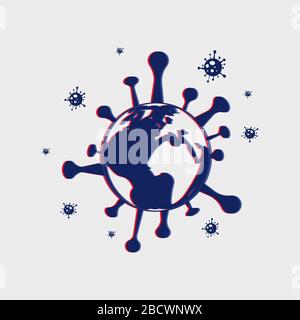 Coronavirus COVID-19. stereo effect of a bacterium virus in the shape of a globe. Earth in the form of bacteria Stock Vector