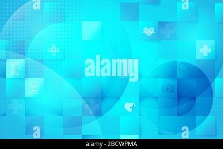 Health care and science icons medical innovation concept in heart shaped hologram. Abstract geometric futuristic technology background Stock Vector