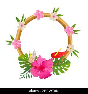 bamboo frame with tropic flower on white background vector illustration Stock Vector