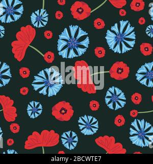 poppies and cornflowers seamless vector pattern Stock Vector