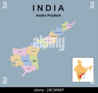 Vector illustration of Andhra Pradesh map with border outline in black colour. Andhra Pradesh India map Stock Vector