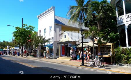 Key West style house on Duval Street - KEY WEST, USA APRIL 13, 2016 - travel photography Stock Photo