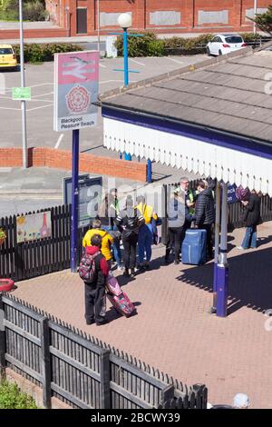 Northern Rail staff carrying out a ticket barrier check for fare evaders at Blackpool Pleasure beach station, UK Stock Photo