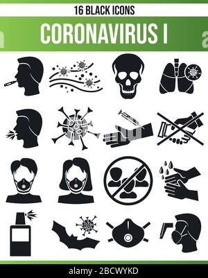 Black icons, or icons on coronavirus. This icon set is perfect for creative people and designers who need the subject virus and coronavirus in their g Stock Vector
