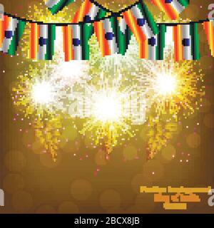 Bright firework with flag of India. Happy India day flag background ...