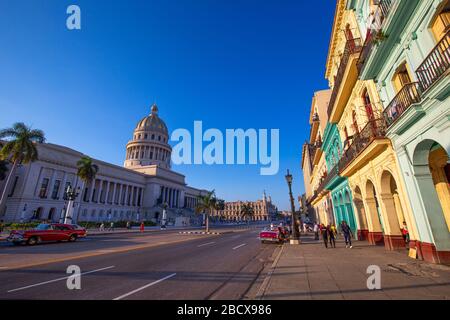Havana, Cuba – 16 February 2020: National Capitol Building (Capitolio Nacional de La Habana) is a public edifice and one of the most visited sites by Stock Photo