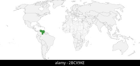 Venezuela map highlighted green on world map vector graphics design. Perfect for backgrounds, backdrop, business concepts, label, chart and wallpapers Stock Vector