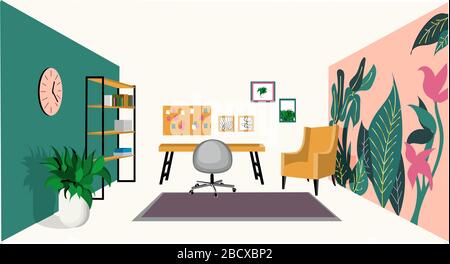 interior room. Vector illustration. Cabinet of the artist. Workshop or studio.. Stock Vector