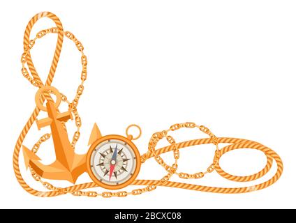 Nautical background with sailing items, ropes and chains. Stock Vector