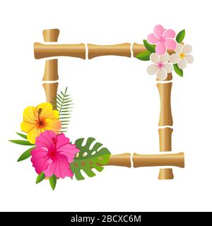 rectangle bamboo frame with flamingo vector illustration on a white background Stock Vector