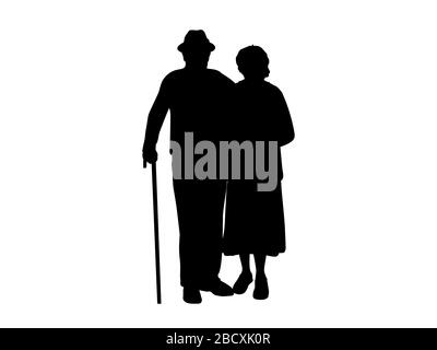 Old grandma and grandpa stand together arm in arm. Couple with big speech  bubble in heart form above them. Flat style modern vector illustration.  Gold Stock Vector Image & Art - Alamy