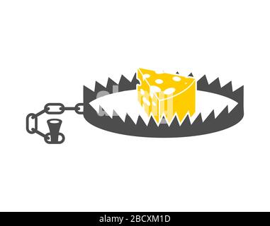 Bear trap and cheese. Metal animal mantrap. vector illustration Stock Vector