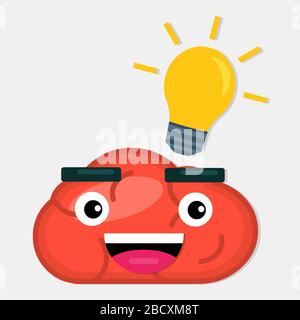 human brain cartoon with light bulb for idea concept vector illustration Stock Vector