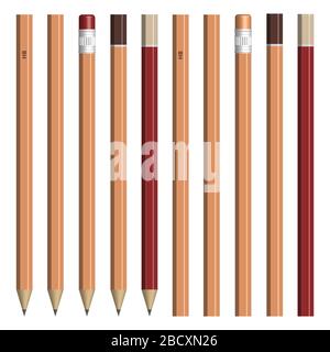 Set of various pencils for sketching. Front view, vector illustration. Stock Vector