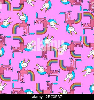 Unicorn in meat grinder pattern seamless. rainbow minced meat background. Magic ornament. vector texture Stock Vector
