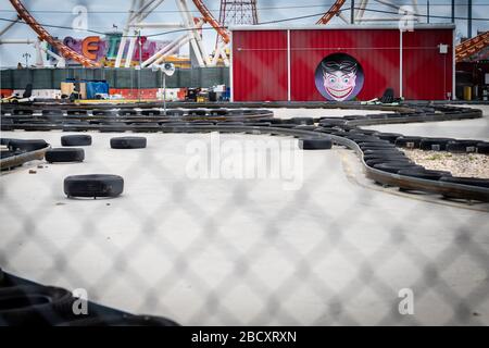 Brooklyn, United States Of America . 05th Apr, 2020. Luna Park's Go-Karts Raceway in Coney Island, which was supposed to open on April 4, remains closed due to the COVID-19 pandemic on Sunday, April 5, 2020, in Brooklyn, New York. (Photo by Gabriele Holtermann-Gorden/Sipa USA) Credit: Sipa USA/Alamy Live News Stock Photo