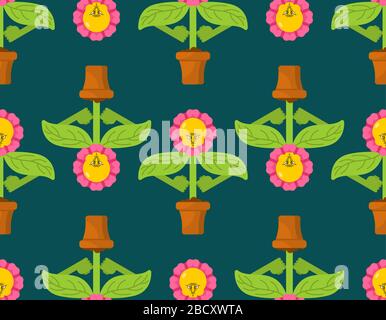 Angry Flower in pot pattern seamless. Evil Home plant background . Aggressive herb texture Stock Vector