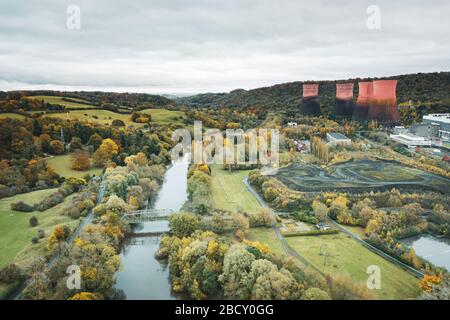 Historic cooling towers before demolition in Ironbridge, SHropshire in United Kingdom Stock Photo