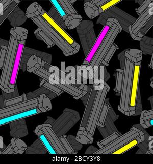 Printer toner cartridge CMYK pattern seamless. Cyan and Magenta. Yellow and Key color. ink Laser Jet printer background. Vector texture Stock Vector