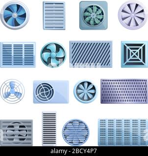 Ventilation icons set. Cartoon set of ventilation vector icons for web design Stock Vector