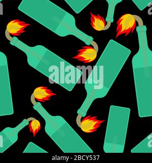 Molotov cocktail pattern seamless. Bottle with flammable liquid background. vector texture Stock Vector