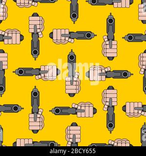 Gun in hand pattern seamless. Fist gun background. vector illustration Stock Vector