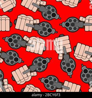 Gun in hand pattern seamless. Fist gun background. vector illustration Stock Vector