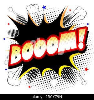 Boom illustration - black and yellow explosion, white background Stock Photo