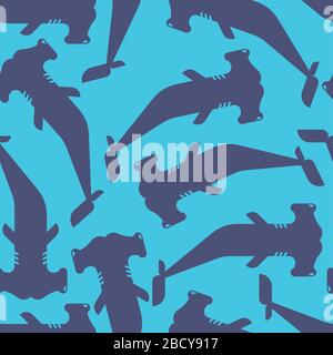 Hammerhead shark pattern seamless. Water predator background. Large predatory sea fish ornament. Vector texture Stock Vector