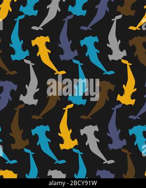 Hammerhead shark pattern seamless. Water predator background. Large predatory sea fish ornament. Vector texture Stock Vector