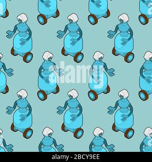 Grandma robot pattern seamless. Governess Cyborg background . Iron grandmother Stock Vector