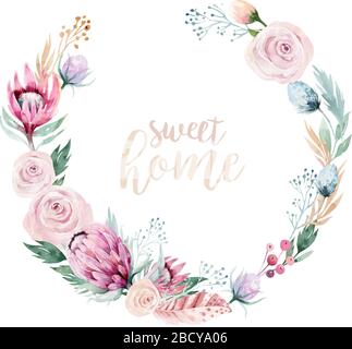 Vector flowers set. Colorful floral collection with leaves and flowers, drawing watercolor. Spring or summer design for invitation, wedding or greetin Stock Vector
