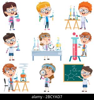 Little Students Doing Chemistry Experiment Stock Vector