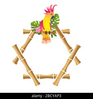 bamboo frame with parrot on white background vector illustration Stock Vector