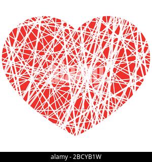 Scratch heart vector icon isolated on white background. Red heart with stripes logo. Flat simple illustration for graphic design. Valentine's Day love Stock Vector