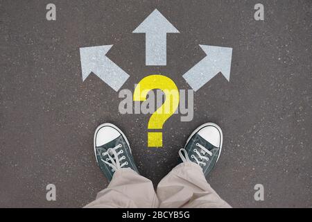 Shoes, trainers - three arrows, question mark Stock Photo