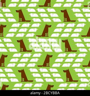 Dog guards flock of sheep pattern seamless. Dogs and lambs background Stock Vector