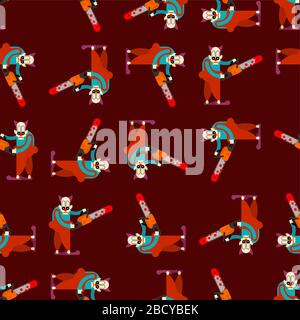 Clown and Chainsaws pattern seamless. Horror Halloween background. vector texture Stock Vector