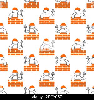 Builder and brick wall pattern seamless. Erector and wall background. Building texture. Stock Vector