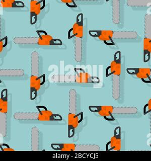 Chainsaw pattern seamless. lumberjack Tool background. vector ornament Stock Vector