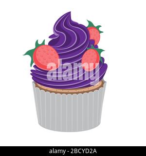 Strawberry cupcake purple on a white isolated background. Vector image Stock Vector
