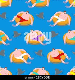 Guy floating in inflatable ring pattern seamless. vector background Stock Vector